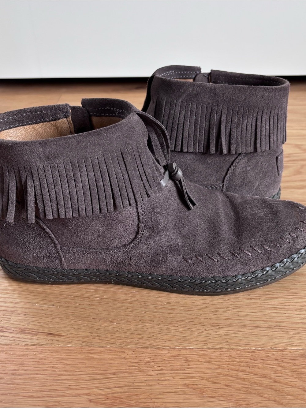 Ugg Fringed Suede Ankle Boots in Dark Brown - Women's